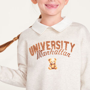 Robe effet sweat fille avec col chemise et imprimé university 