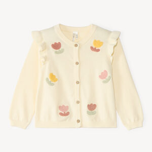Gilet bébé fille en tricot motif fantaisie avec patch bouclette 