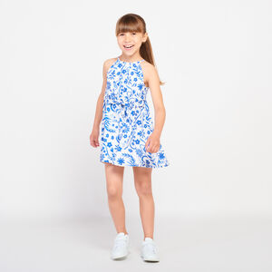 Robe sans manches imprimée fleurs avec taille nouée pour fille  