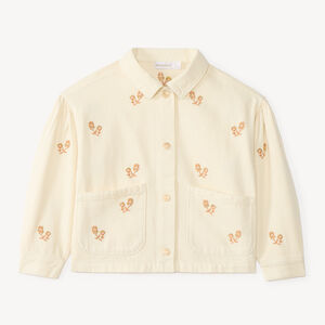 Veste en jean fille à broderies fleuries 