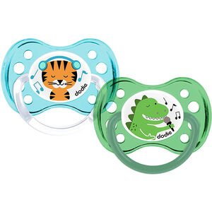 Set de 2 sucettes en silicone 6 mois+ - Tigre/Dinosaure 