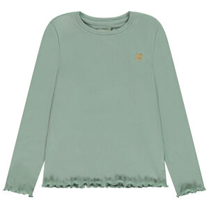 T-shirt manches longues côtelé broderie cœur doré pour fille 