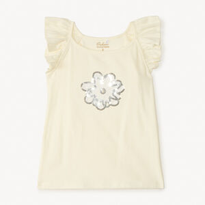 Débardeur manches fantaisie et fleurs en sequins pour fille 