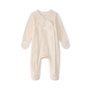 Dors-bien en velours uni brodé feuilles pour bébé 