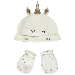 Ensemble bonnet + moufles Licorne pour bébé fille 