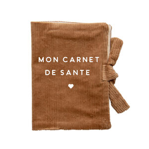 Protège carnet de santé printé en velours côtelé marron clair 