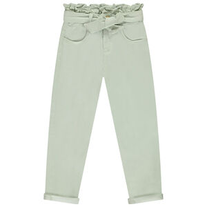 Jean paperbag uni avec ceinture à nouer pour fille  