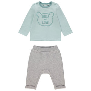 Ensemble avec t-shirt manches longues printé et pantalon en maille fantaisie 