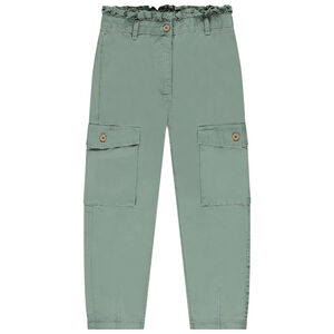 Pantalon cargo en toile finition volantée pour fille 
