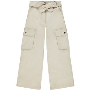 Pantalon droit effet cargo en toile avec ceinture à nouer pour fille 