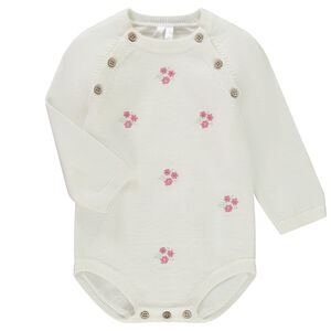 Barboteuse manches longues en tricot fleuri pour bébé fille 