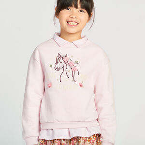 Sweat molleton oversize motif cheval pour fille 