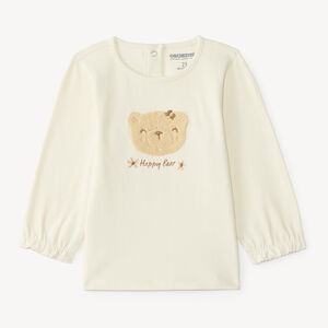 T-shirt manches longues bébé fille à patch ourson  