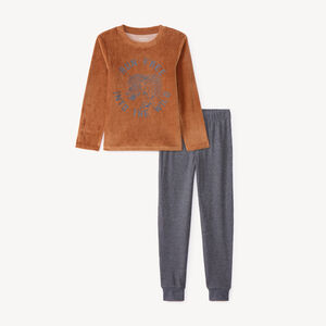 Pyjama 2 pièces garçon en velours print guépard 