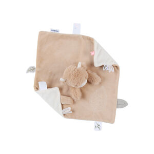 Doudou plat en veloudoux Fluffy la vache beige 