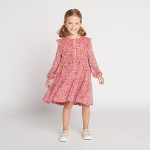 Robe manches longue en voile imprimé floral pour fille  