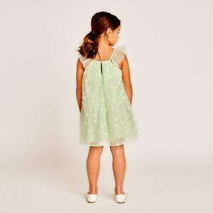 Robe unie en tulle avec petites fleurs 3D fille 
