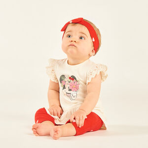 Ensemble 3 pièces tunique + caleçon + bandeau Minnie Disney pour bébé fille 