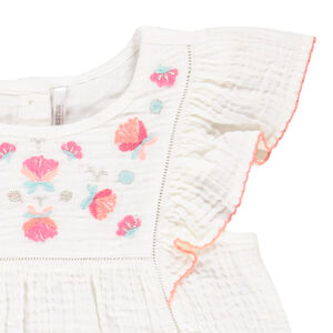Tunique manches courtes brodée en double gaze de coton pour bébé fille 
