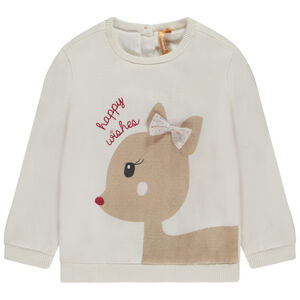 Pull en tricot doublé velours motif biche pour bébé fille 