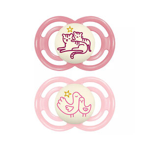 Lot de 2 sucettes silicone Perfect Nuit 6M+ animaux (modèle aléatoire) 