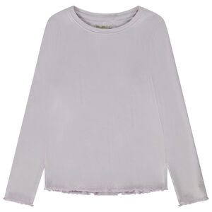 T-shirt manches longues côtelé avec fleur brodée pour fille 