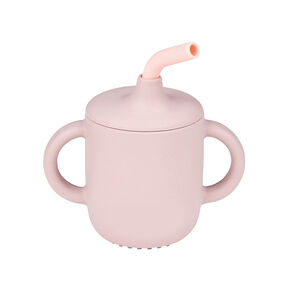 Gobelet d'apprentissage en silicone avec paille Rose 