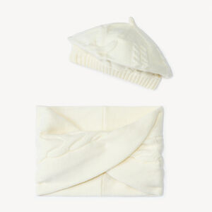 Set bonnet + snood effet croisé en tricot uni pour fille 