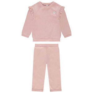 Ensemble 2 pièces uni avec broderie fleur pour bébé fille 