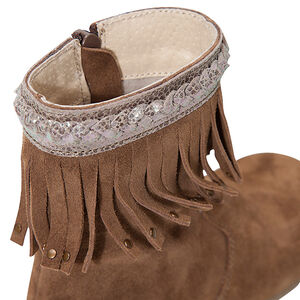 Bottines en cuir camel avec franges fantaisie 