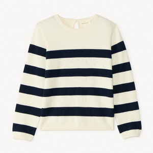 Pull marinière en tricot avec cœurs ajourés pour fille 