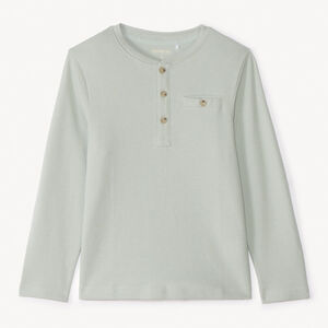 T-shirt manches longues uni à col tunisien pour garçon 