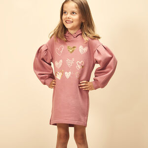 Robe en molleton avec manches bouffantes et print coeurs pour fille 