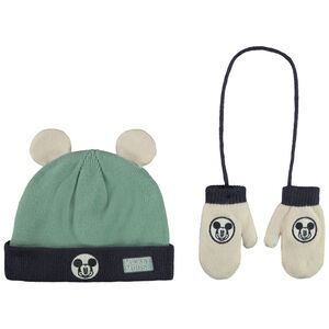 Ensemble bonnet + moufles Mickey Disney pour bébé garçon 