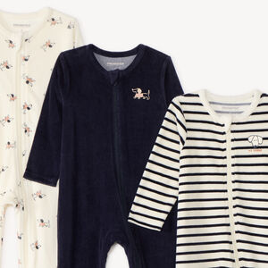 Lot de 3 dors-bien bébé garçon en velours zippée motif teckel 