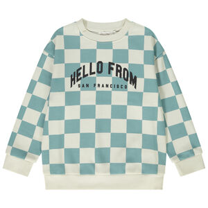 Sweat oversize imprimé damier et puff print pour garçon 