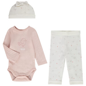 Ensemble 3 pièces motif oiseau pour bébé fille 