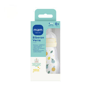 Biberon en verre tétine débit 1 0-6 mois 170 ml – Blanc 