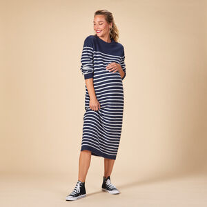 Robe en tricot rayée et col montrant pour femme 