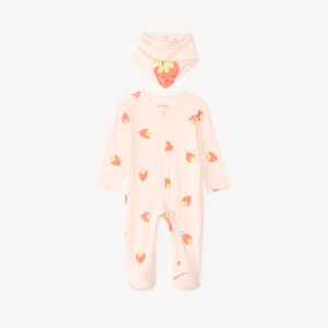 Dors-bien zippé à imprimé fraises + bavoir pour bébé fille 