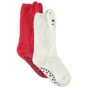 Lot de 2 paires de chaussettes hautes anti-dérapantes de Noël fille 