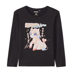 T-shirt manches longues print licorne kawaii pour fille 