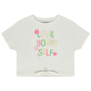 T-shirt manches courtes à nouer patchs bouclettes fille 