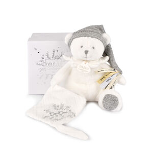 Doudou ours argent pantin attache-sucette anniversaire 25 ans  
