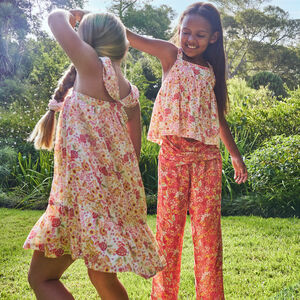 Pantalon fluide imprimé floral et effet torsadé pour fille 