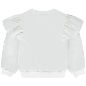 Sweat uni en molleton avec volants brodés fille 