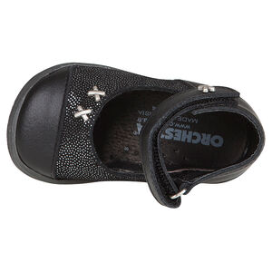 Babies en cuir coloris noir avec strass et rivets 