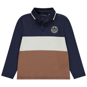 Polo manches longues effet color block à badge pour garçon 