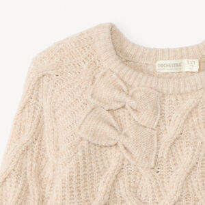 Pull manches longues en tricot et nœuds fantaisies pour fille   