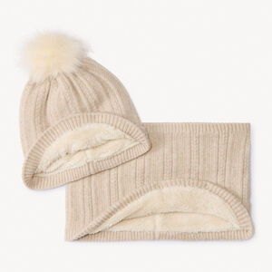 Set 2 pièces bonnet + snood en tricot côte doublée fille 